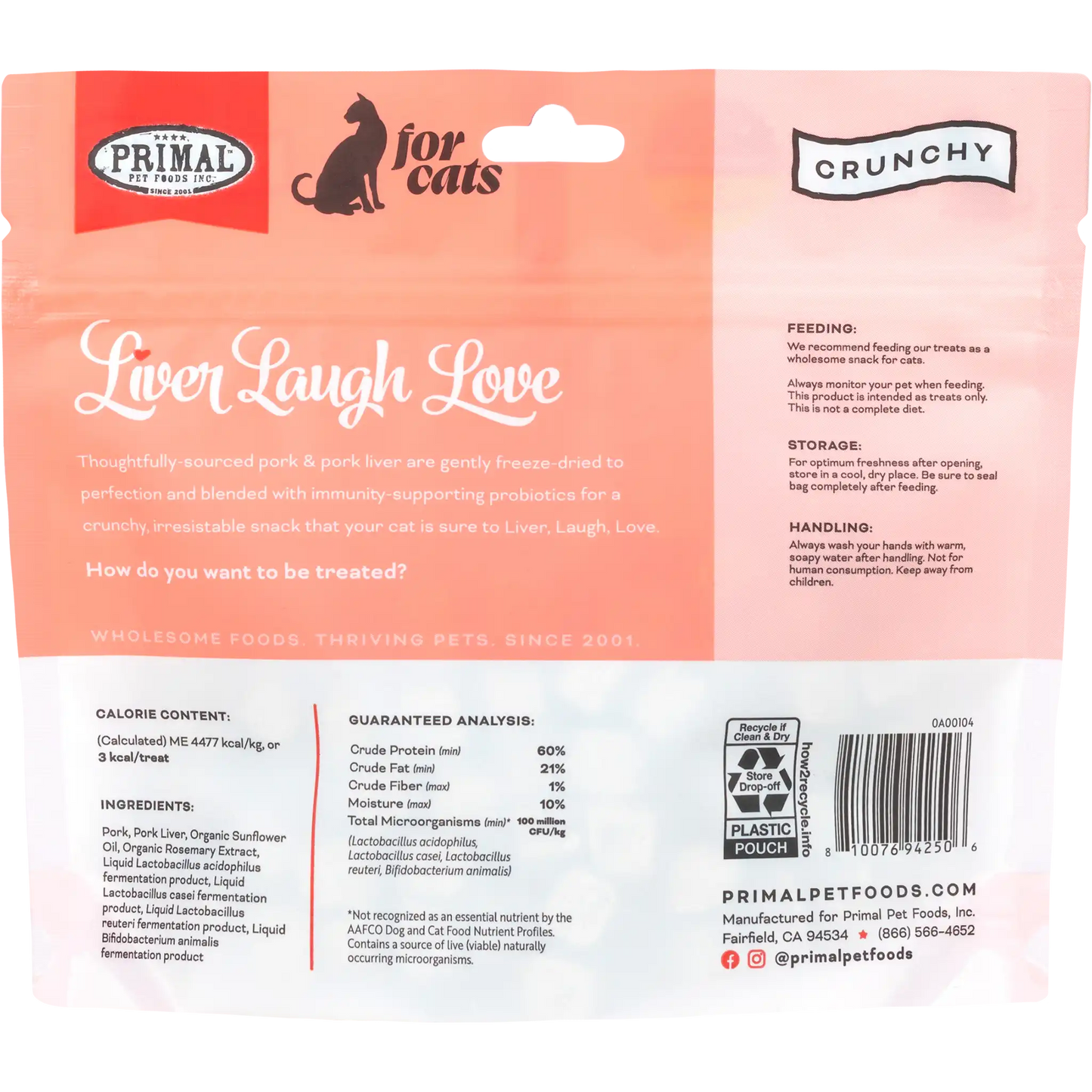 Primal Liver Laugh Love Freeze-Dried Treats for Cats - Pork Liver Recipe