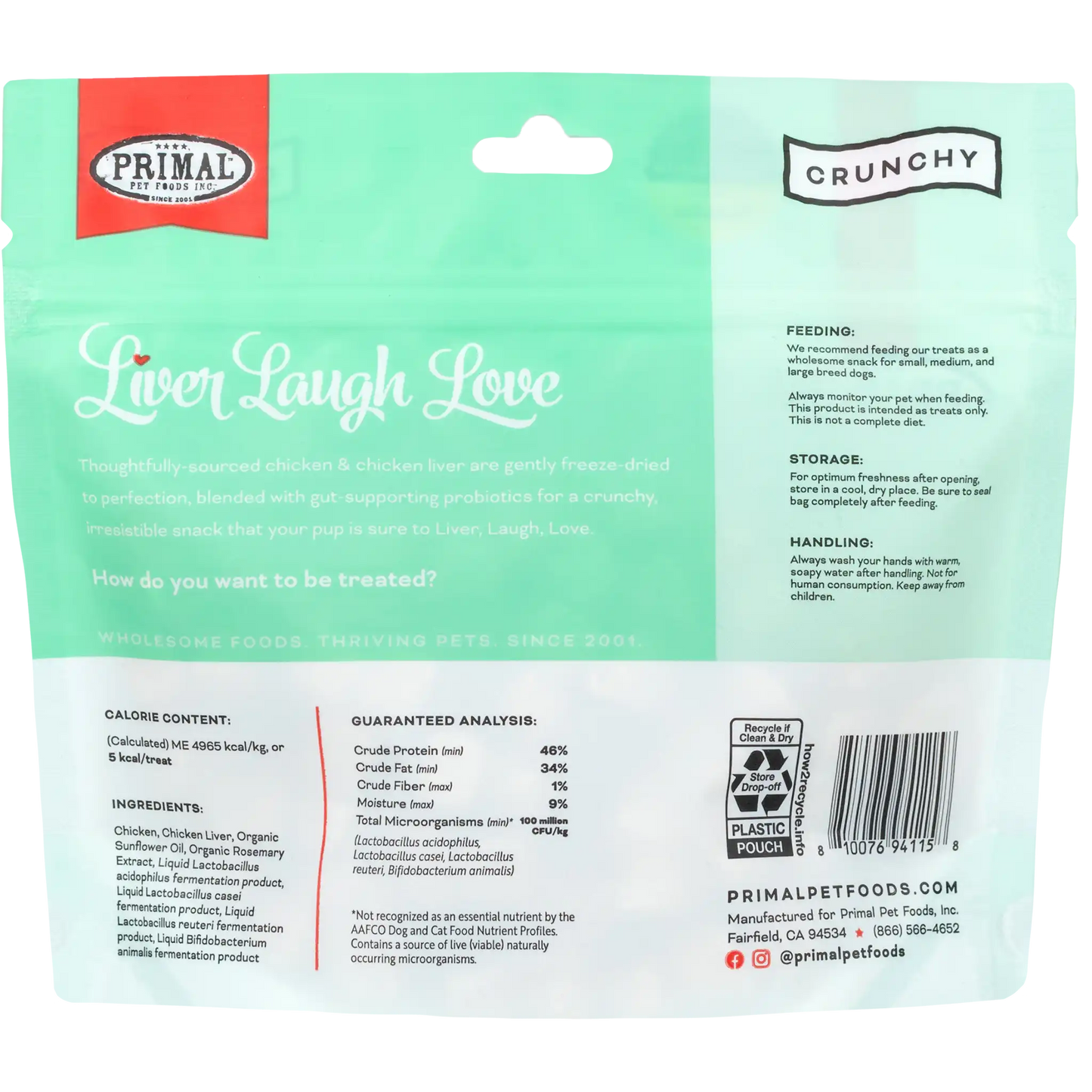 Primal Liver Laugh Love Freeze-Dried Treats for Dogs - Chicken Liver Recipe