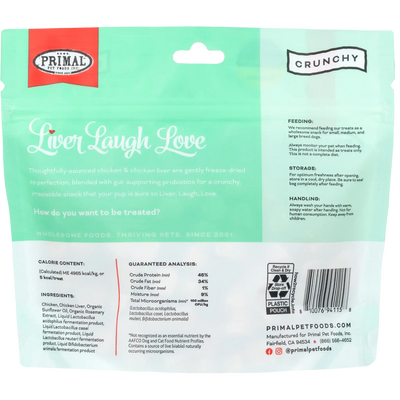 Primal Liver Laugh Love Freeze-Dried Treats for Dogs - Chicken Liver Recipe