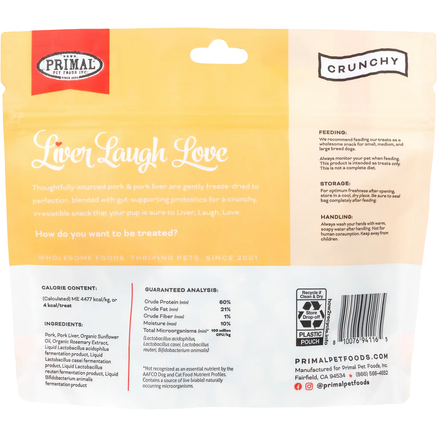 Primal Liver Laugh Love Freeze-Dried Treats for Dogs -Pork Liver Recipe