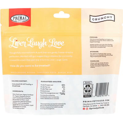Primal Liver Laugh Love Freeze-Dried Treats for Dogs -Pork Liver Recipe