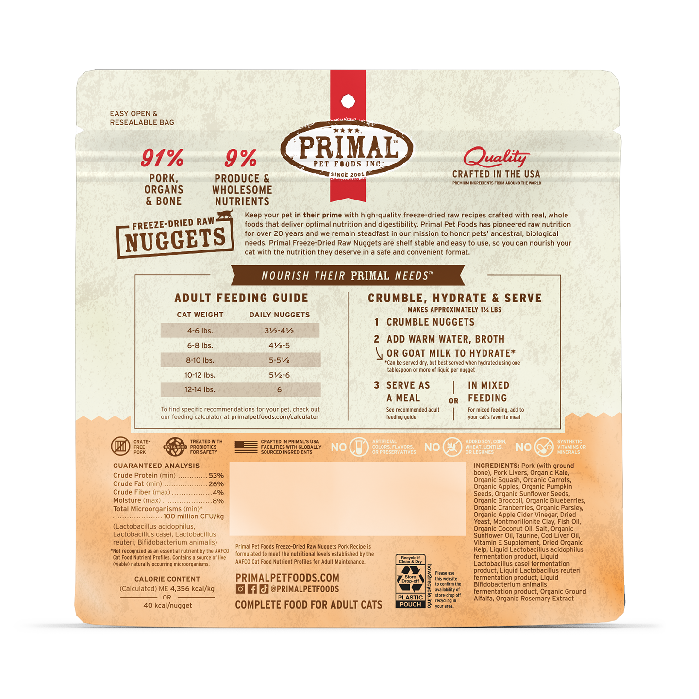 PrimalPetFood Freeze-Dried Raw Nuggets Cat Food - Pork Recipe