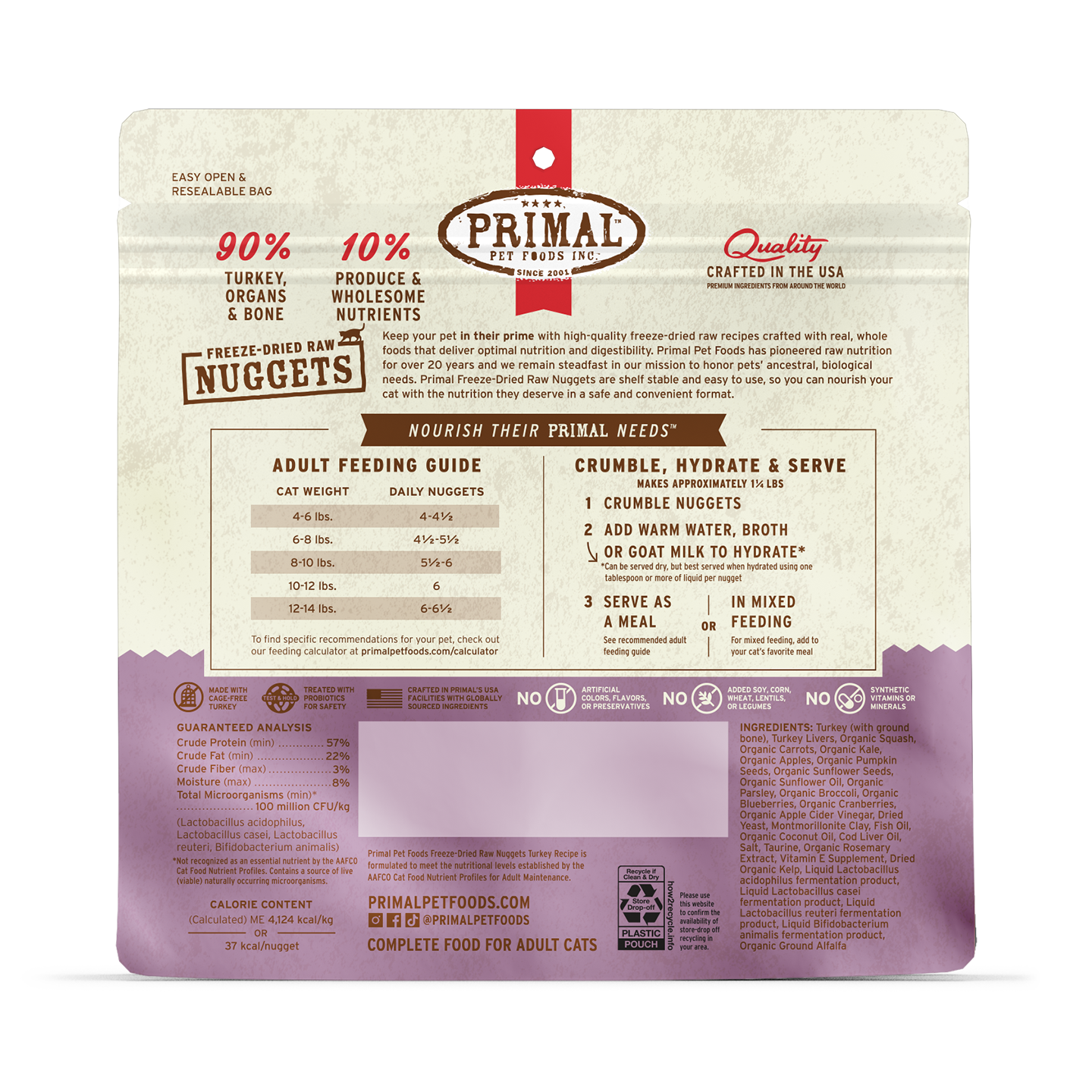 PrimalPetFood Freeze-Dried Raw Nuggets Cat Food - Turkey Recipe
