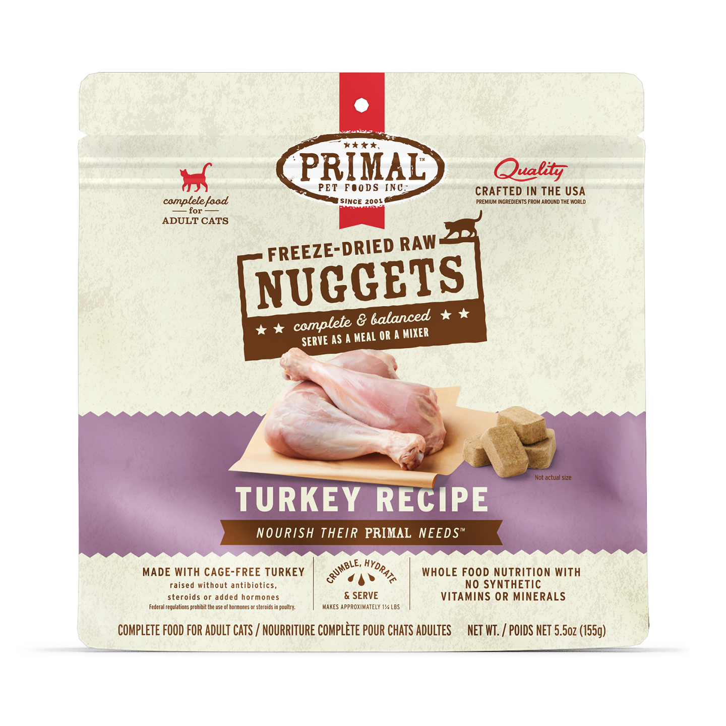 PrimalPetFood Freeze-Dried Raw Nuggets Cat Food - Turkey Recipe