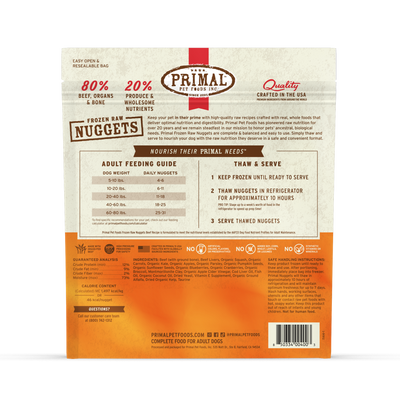 PrimalPetFood Frozen Raw Nuggets Dog Food - Beef Recipe