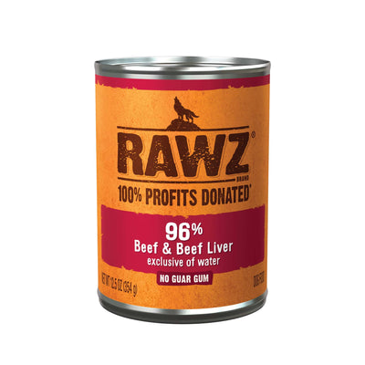 RAWZ® Steam Cooked 96% Beef & Beef Liver Recipe, Wet Dog Food, 12.5oz Case of 12