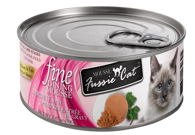 Fussie Cat Fine Dining Mousse Sardine With Pumpkin Entree In Gravy 2.47-oz, Wet Cat Food, Case Of 24