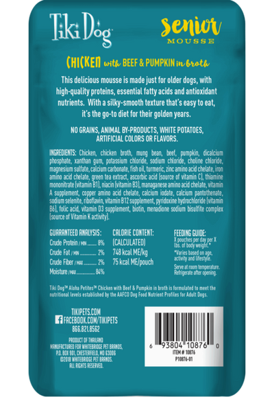 Tiki Dog Aloha Petites Senior Mousse Chicken with Beef & Pumpkin Recipe 3.5-oz Pouch, Wet Dog Food