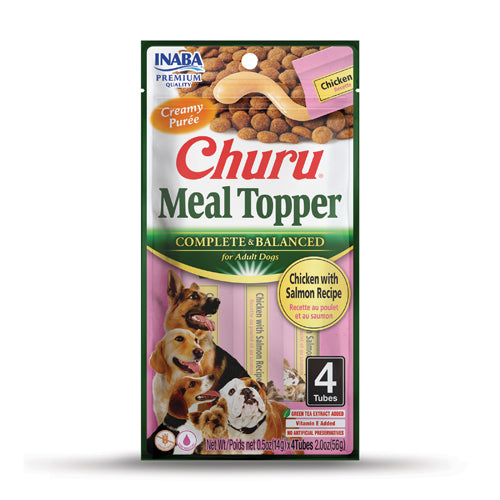 Inaba Churu Meal Topper For Dogs, Chicken & Salmon Recipe, 4-Pack of 0.5-oz Tubes