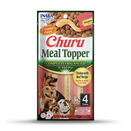Inaba Churu Meal Topper For Dogs, Chicken & Beef Recipe, 4-Pack of 0.5-oz Tubes