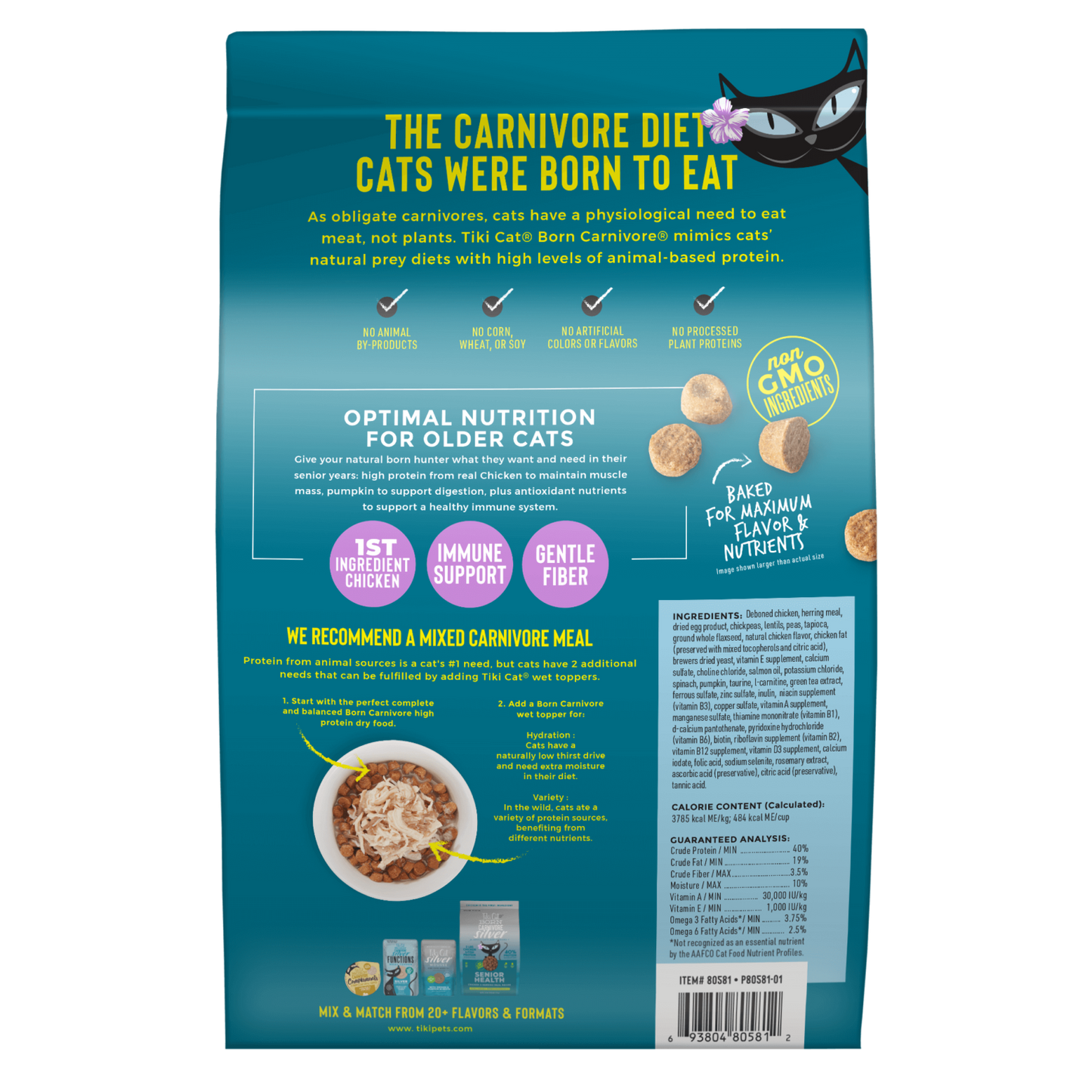 Tiki Cat Born Carnivore® Silver Senior Health: Chicken & Herring Meal Recipe 2.8-lb, Dry Cat Food