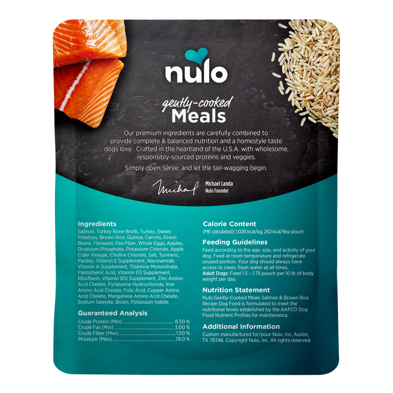 Nulo Gently-Cooked Meals Salmon & Brown Rice Recipe Wet Dog Food Pouch