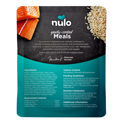 Nulo Gently-Cooked Meals Salmon & Brown Rice Recipe Wet Dog Food Pouch