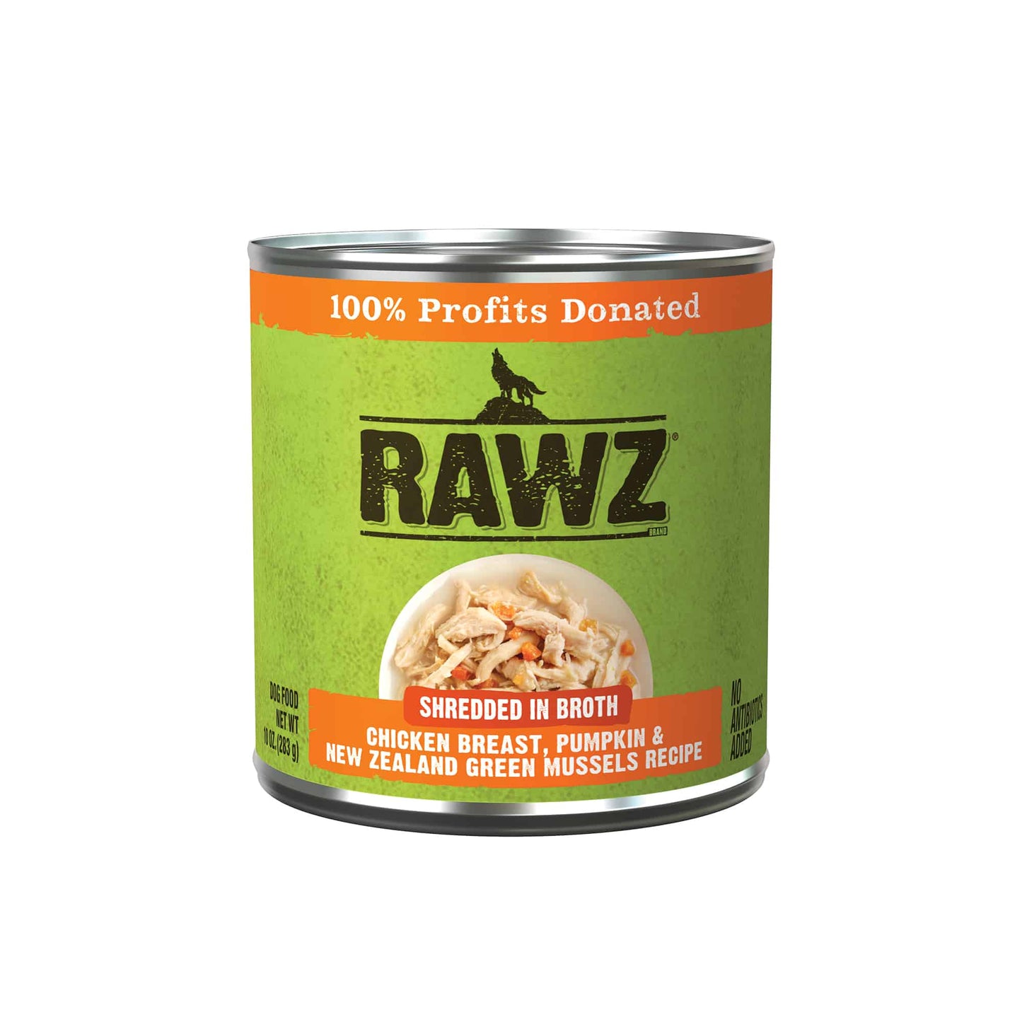 RAWZ® Shredded in Broth Chicken Breast, Pumpkin & New Zealand Green Mussels Recipe, Wet Dog Food, 10-oz Case of 12