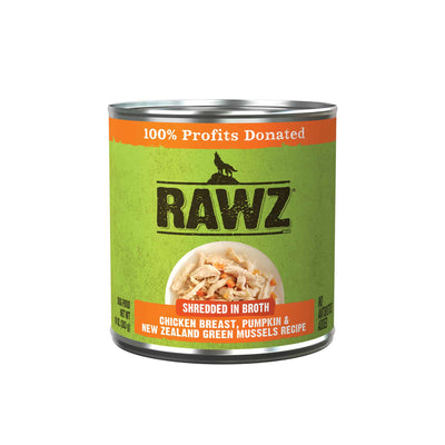RAWZ® Shredded in Broth Chicken Breast, Pumpkin & New Zealand Green Mussels Recipe, Wet Dog Food, 10-oz Case of 12