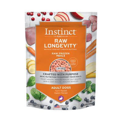 Instinct Raw Longevity Adult Frozen Rabbit Bites Dog Food, 4-lb Bag