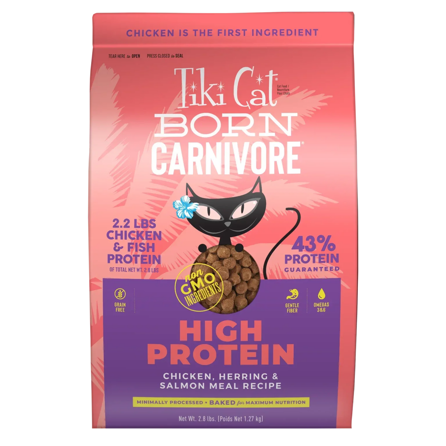 Tiki Cat Born Carnivore® High Protein: Chicken, Herring & Salmon Recipe 2.8-lb, Dry Cat Food