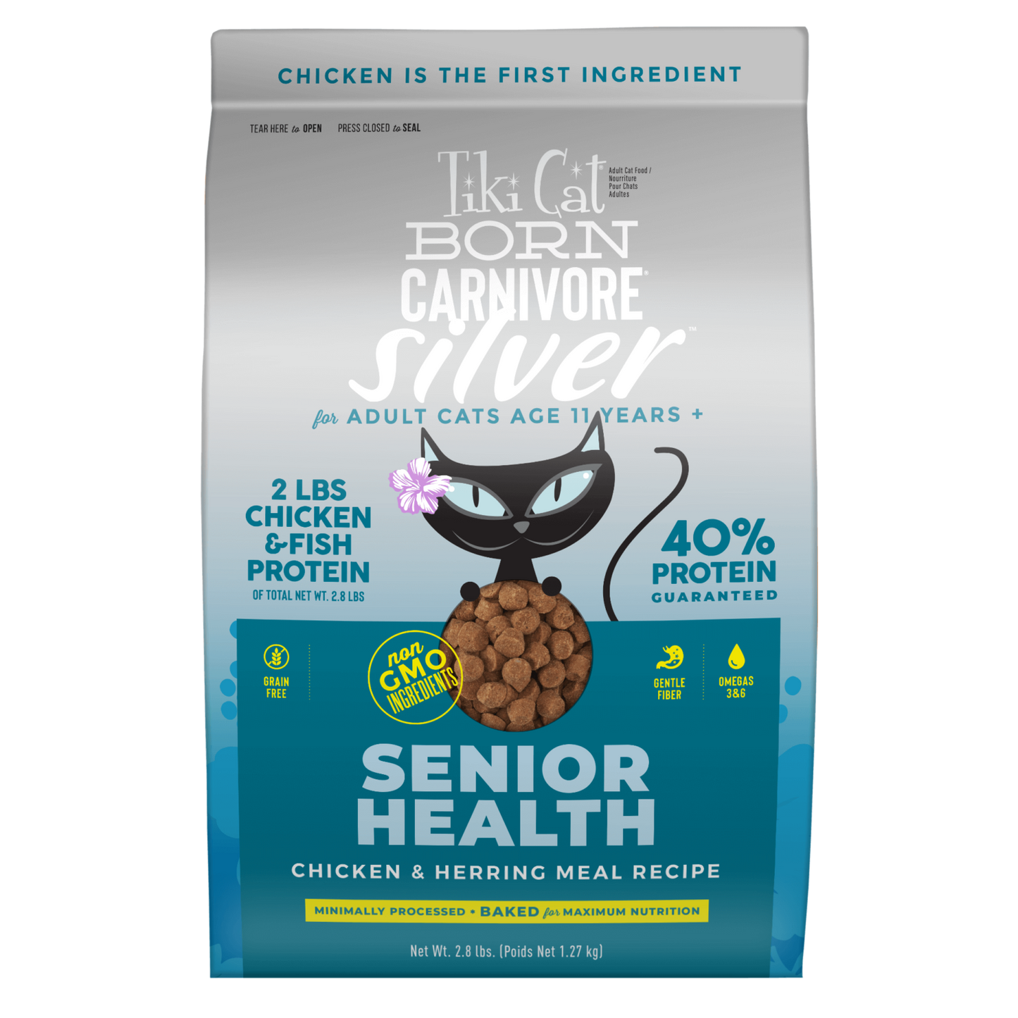 Tiki Cat Born Carnivore® Silver Senior Health: Chicken & Herring Meal Recipe 2.8-lb, Dry Cat Food