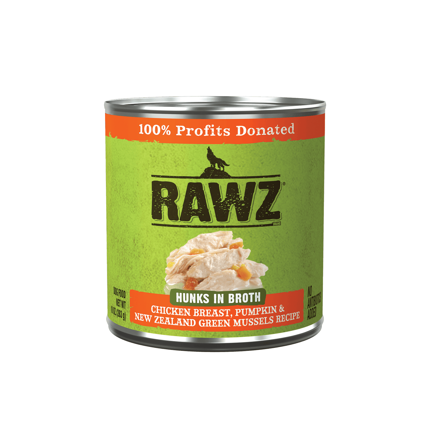 RAWZ® Hunks in Broth Chicken Breast, Pumpkin, & New Zealand Green Mussels Recipe, Wet Dog Food, 10-oz Case of 12