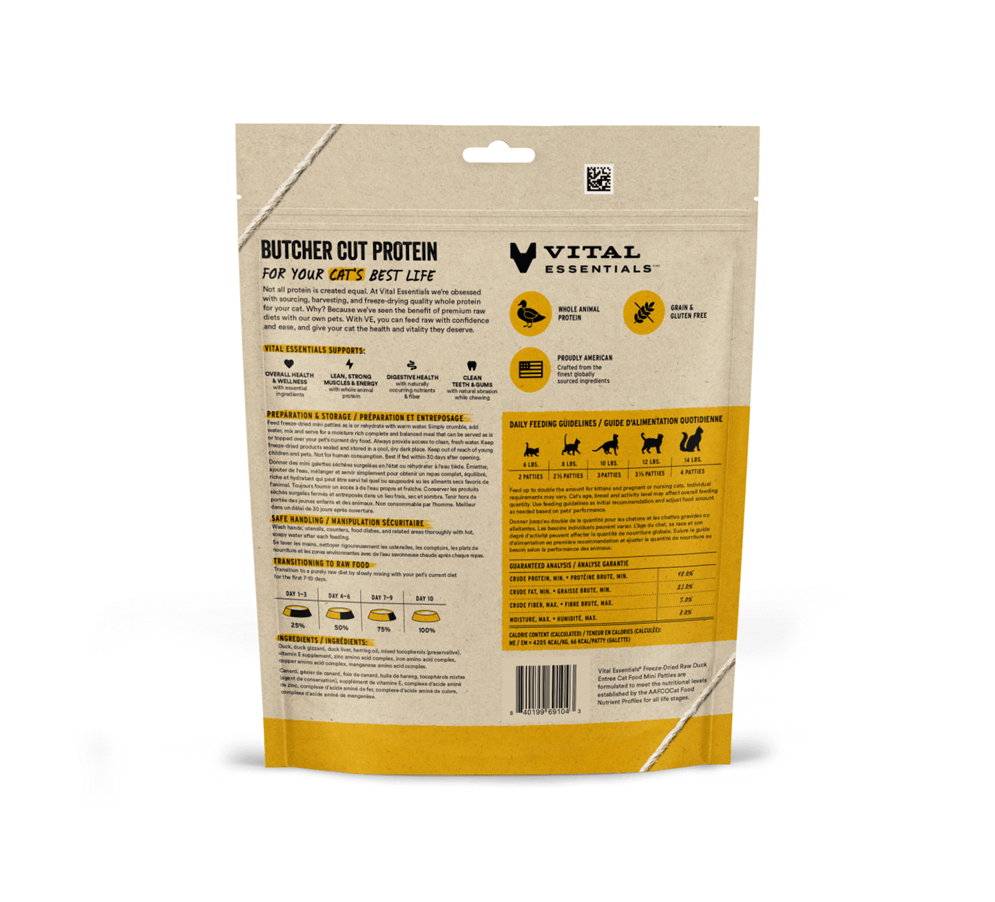 Vital Essentials Duck Entree Mini Patties Freeze-Dried Raw Cat Food
