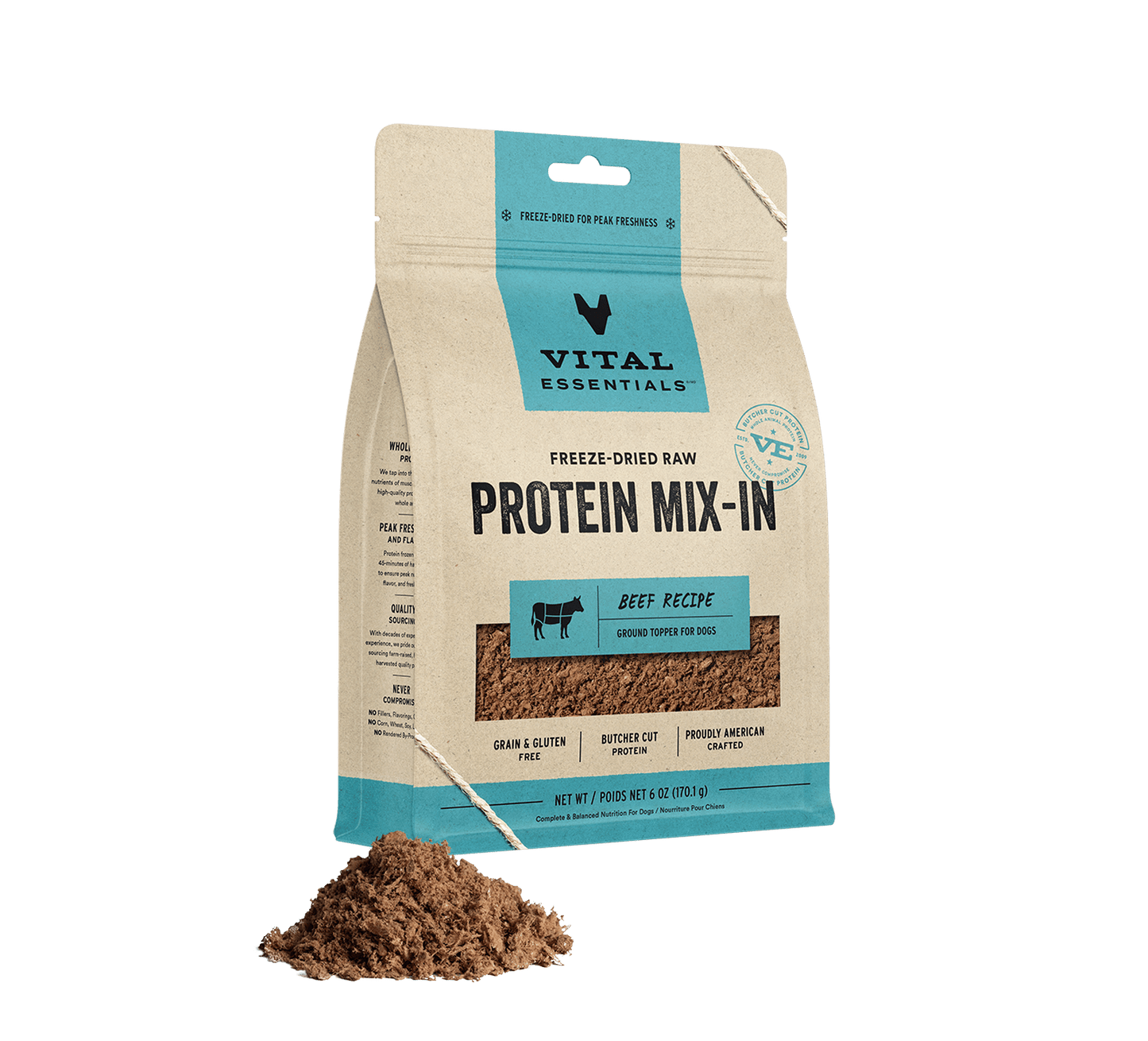 Vital Essentials Beef Recipe Freeze-Dried Raw Protein Mix-In Ground Topper For Dogs