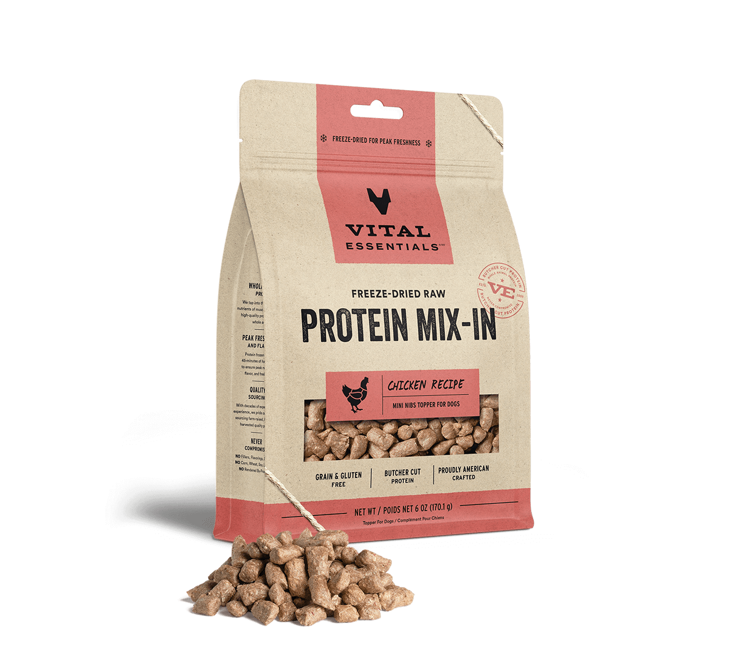 Vital Essentials Chicken Recipe Freeze-Dried Raw Protein Mix-In Mini Nibs Topper For Dogs