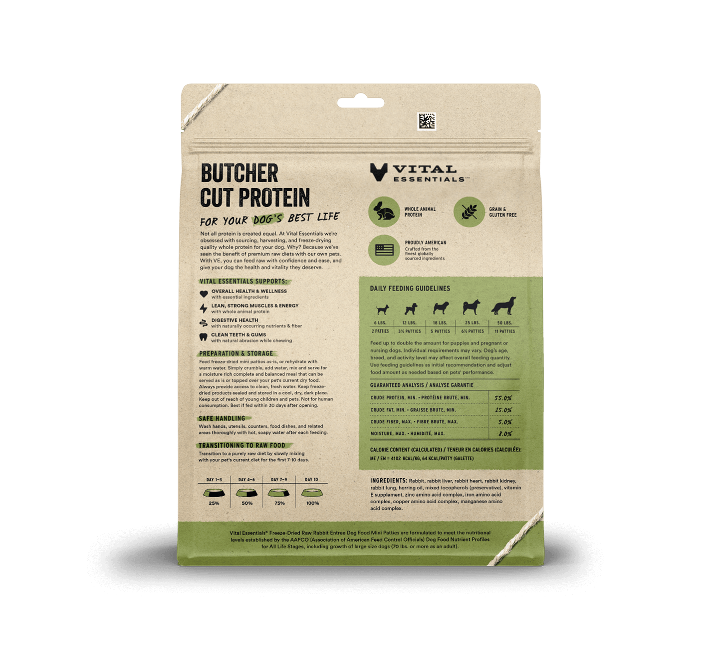Vital Essentials Rabbit Entree Mini Patties Freeze-Dried Raw Dog Food