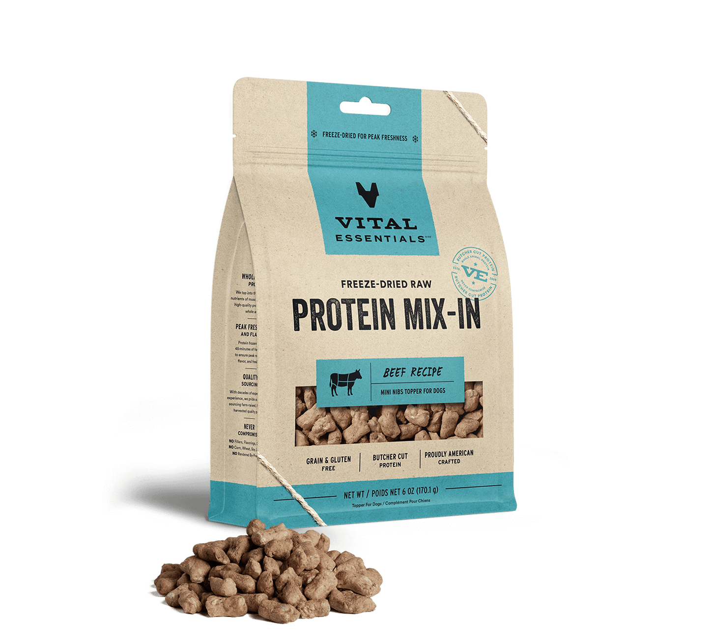 Vital Essentials Beef Recipe Freeze-Dried Raw Protein Mix-In Mini Nibs Topper For Dogs