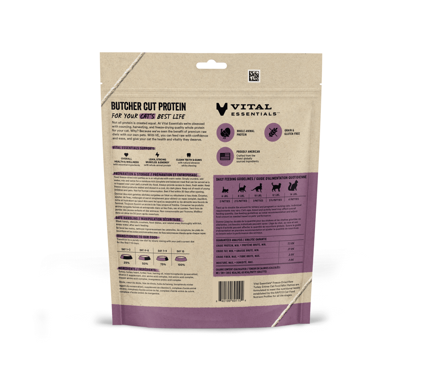 Vital Essentials Turkey Entree Mini Patties Freeze-Dried Raw Cat Food