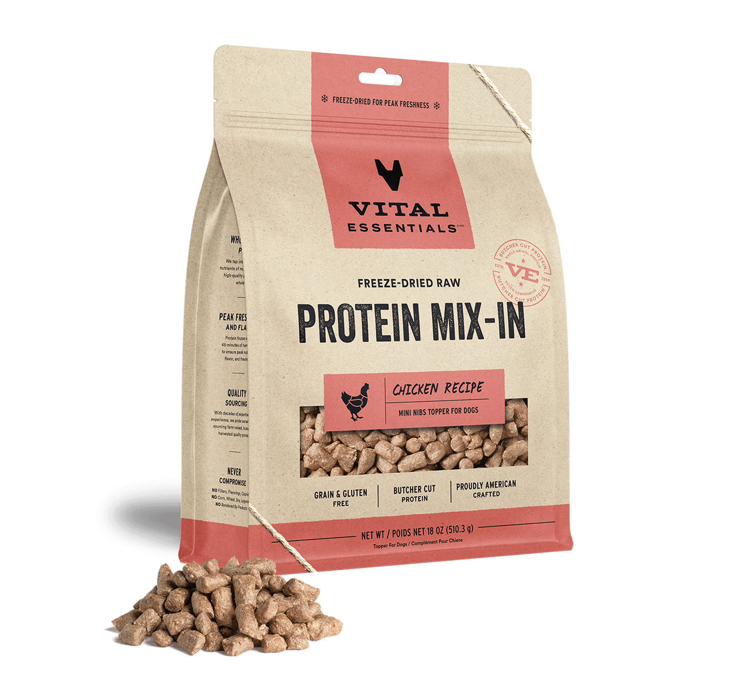 Vital Essentials Chicken Recipe Freeze-Dried Raw Protein Mix-In Mini Nibs Topper For Dogs