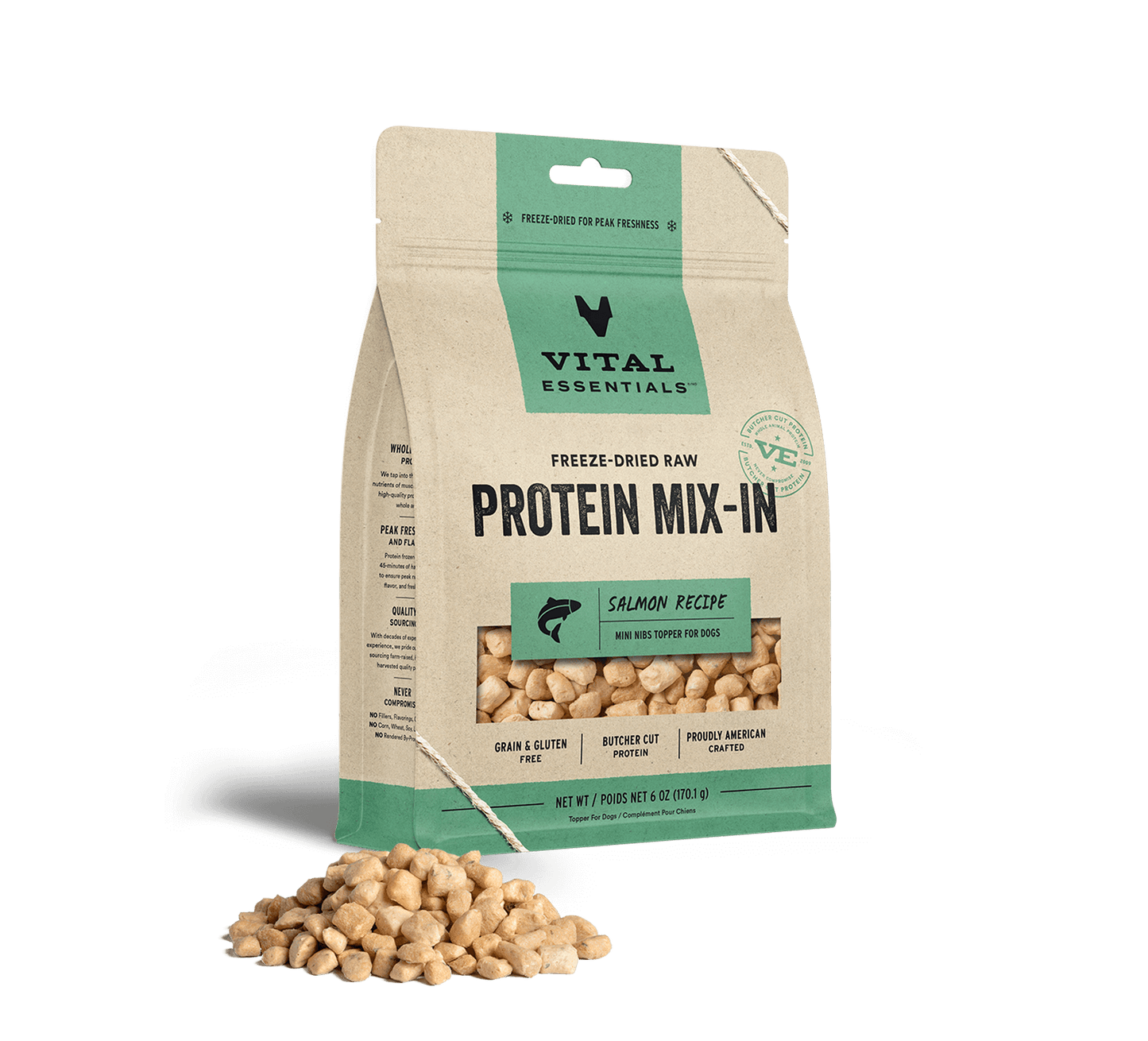 Vital Essentials Salmon Recipe Freeze-Dried Raw Protein Mix-In Mini Nibs Topper For Dogs