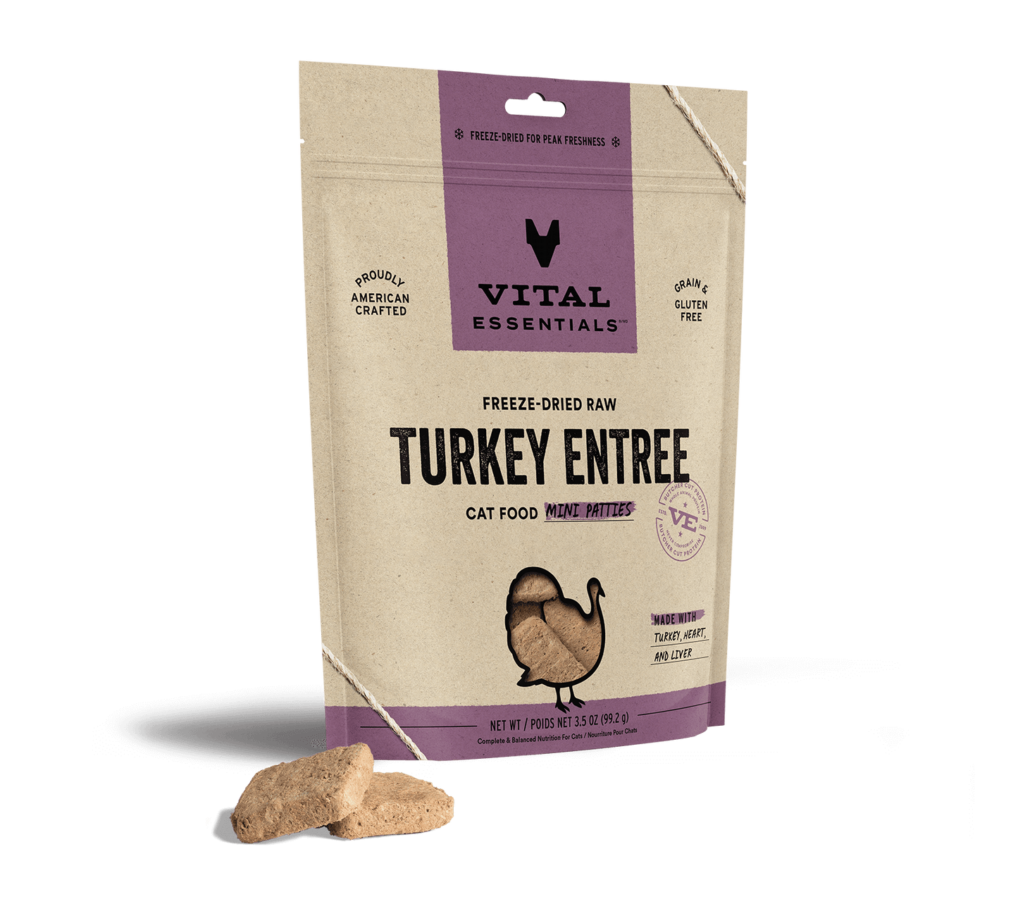 Vital Essentials Turkey Entree Mini Patties Freeze-Dried Raw Cat Food
