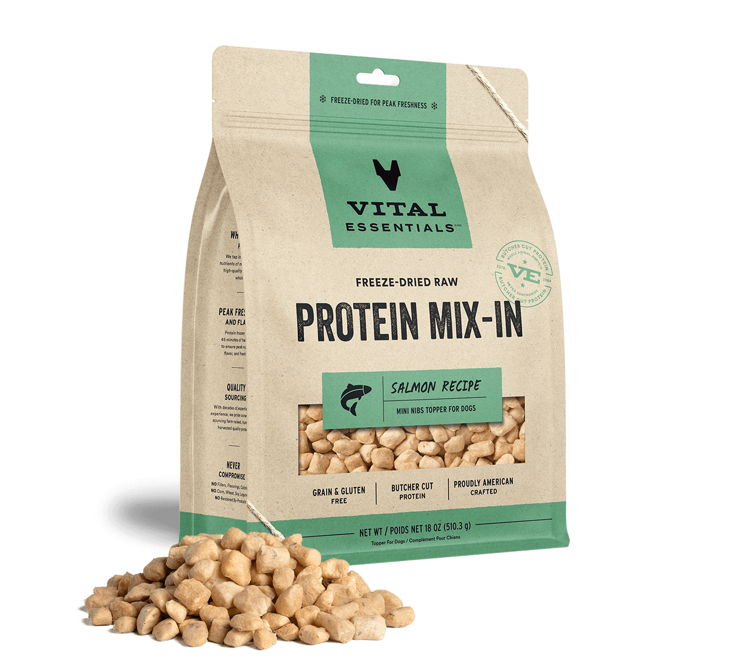 Vital Essentials Salmon Recipe Freeze-Dried Raw Protein Mix-In Mini Nibs Topper For Dogs