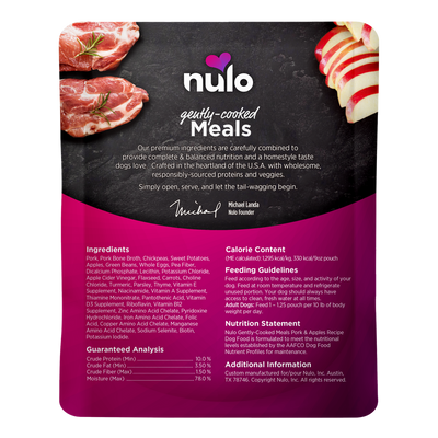 Nulo Gently-Cooked Meals Pork & Apple Recipe Wet Dog Food Pouch