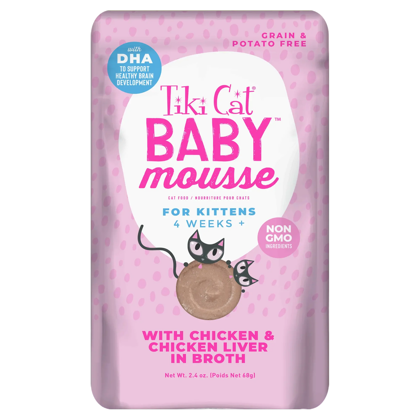 Tiki Cat Baby Mousse Kitten, Chicken And Chicken Liver In Broth Recipe 2.4-oz Pouch, Wet Cat Food