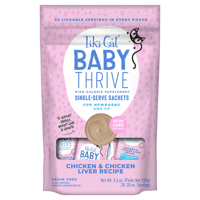 Tiki Cat Baby Thrive, Kitten Chicken And Chicken Liver Recipe Supplement, Wet Cat Food, 0.25-oz 20-Count