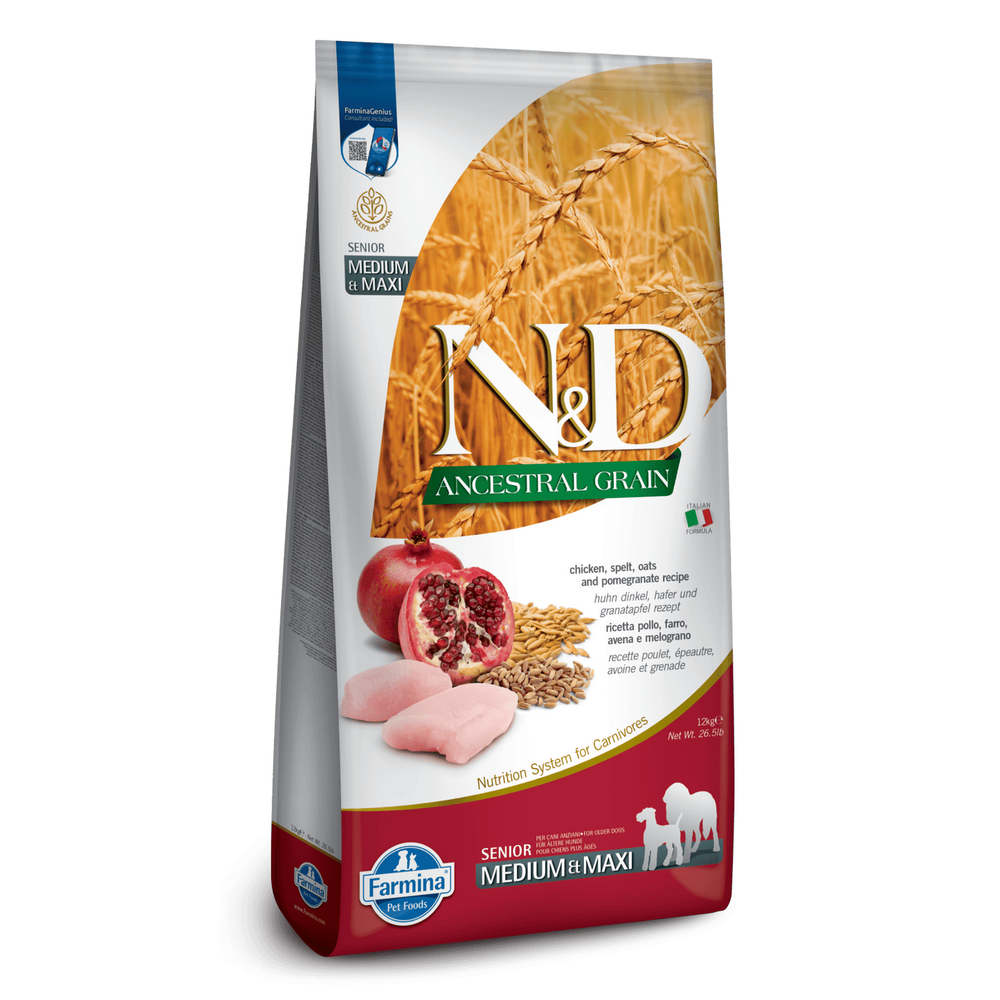 Farmina N&D Ancestral Grain Chicken & Pomegranate Medium & Maxi Senior Dry Dog Food