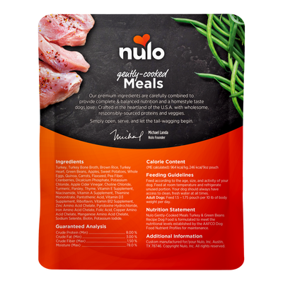 Nulo Gently-Cooked Meals Turkey & Green Beans Recipe Wet Dog Food Pouch