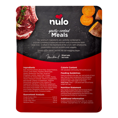 Nulo Gently-Cooked Meals Beef & Sweet Potato Recipe Wet Dog Food Pouch