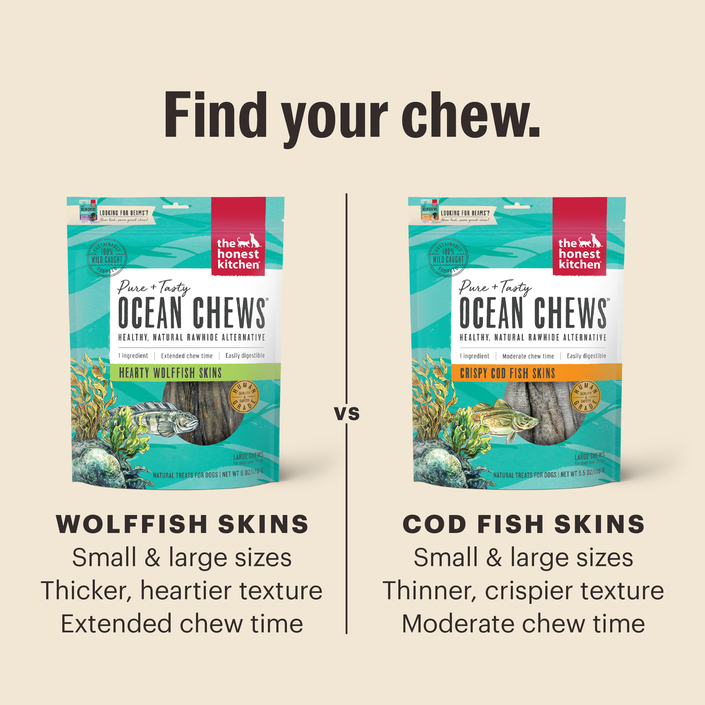 Ocean Chews Hearty Wolffish Skins Beams